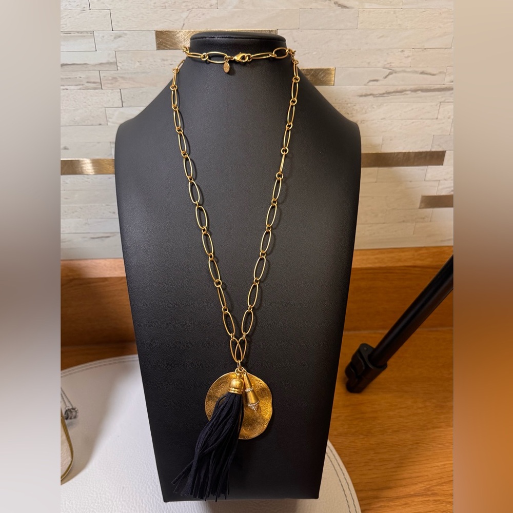 Stella & Dot Carla Tassel‎ Gold and Black Pendant Necklace